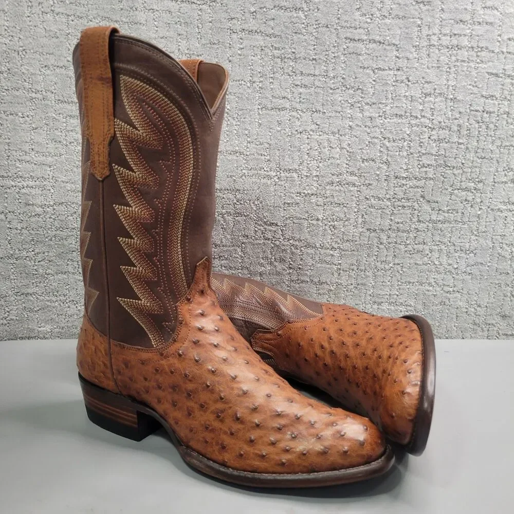 Tecovas The Wyatt II Men's Size US 8.5EE Pecan Ostrich Cowboy Western Boots.